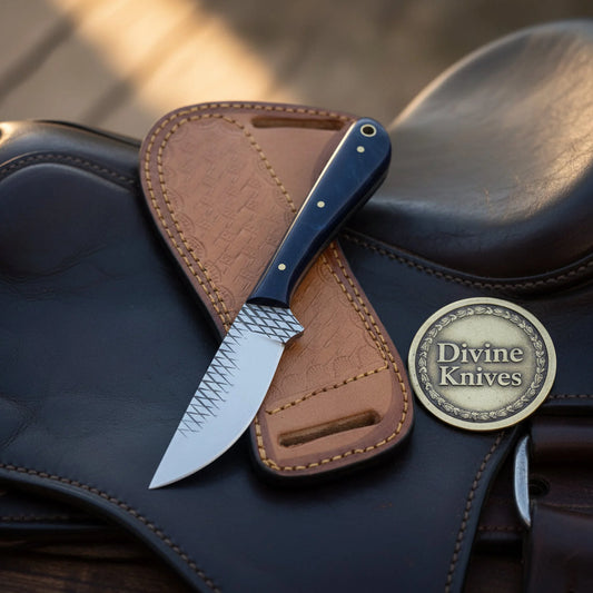 Blue Swirl Resin Rasp Cowboy Knife with Curved Rasp-Style Blade
