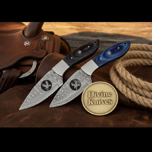 Eagle Cutout Skinner Knife with Wood Grain Damascus Blade