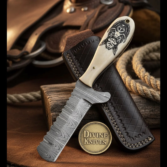 Scrimshaw Camel Bone Bull Cutter with Hand Engraved Bone Handle