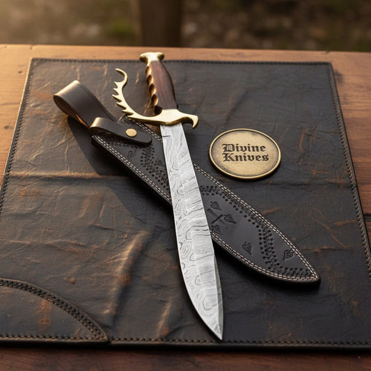 Antler Guard Short Sword with Patterned Steel Blade