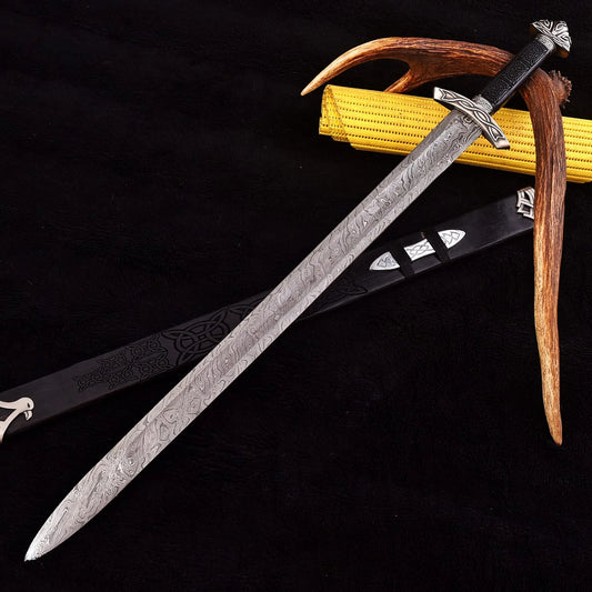 Northmen Viking Sword with Damascus Blade and Beast Head Chape