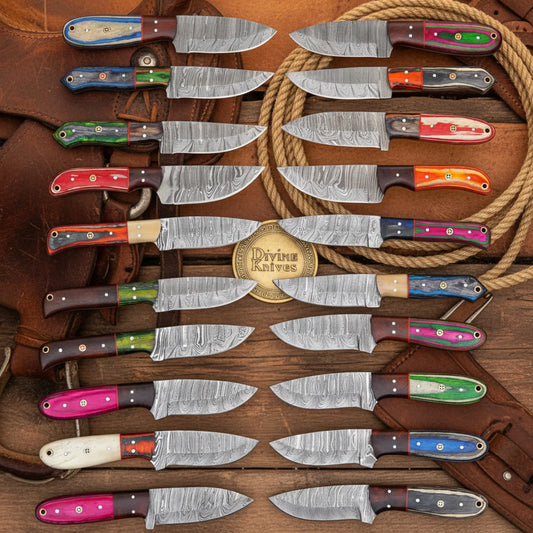 Damascus Hunting Skinner Knives Lot with Twenty Blades