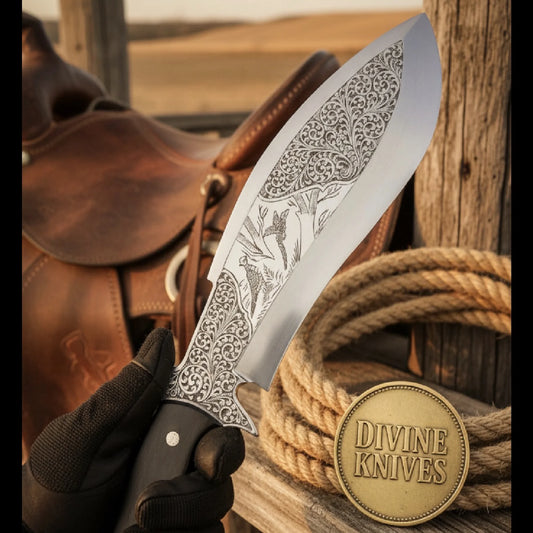 Etched Dragon Kukri with Forward Curved Blade