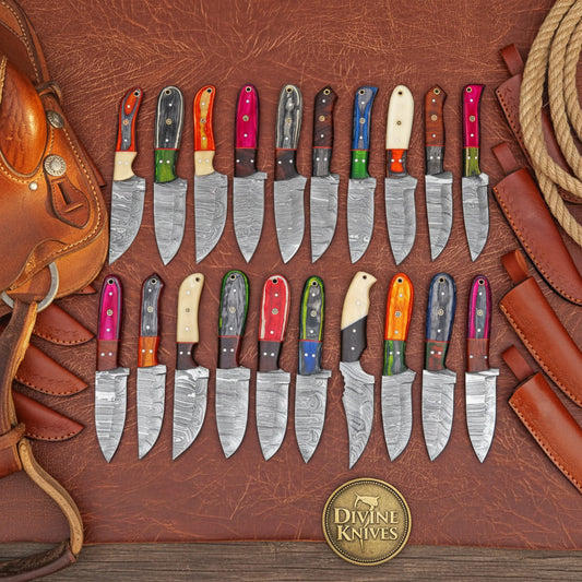 Damascus Skinner Knives Lot with Twenty Forged Blades