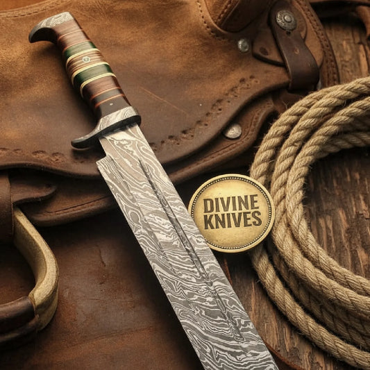 Appalachian Damascus Bowie with Stacked Leather Handle