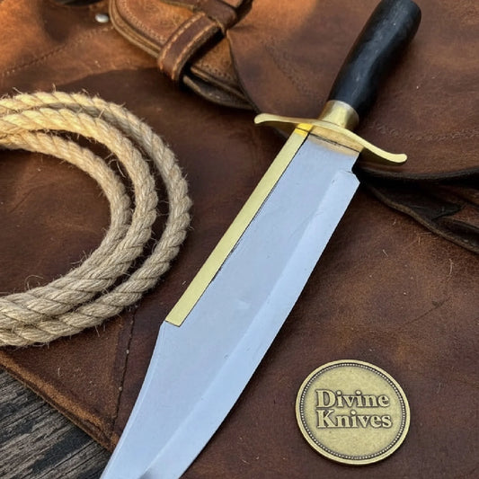 Alamo Clip Point Bowie Knife with High Polish Blade and Brass Crossguard