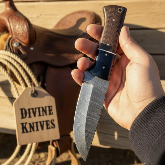 Onyx Damascus Skinner Knife with Feather Damascus Blade