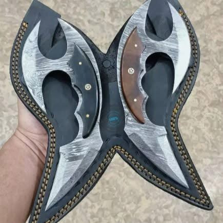 Butterfly Wing Double Blade Knife with Wood Handle Inserts