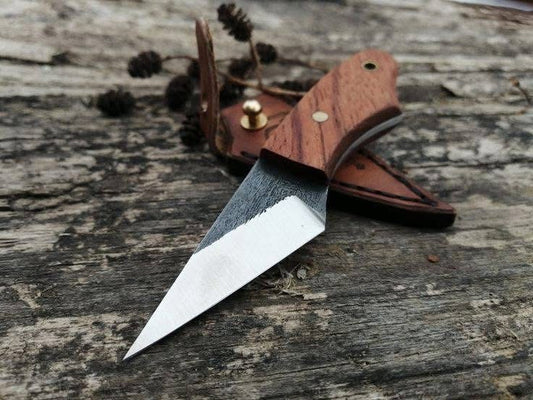Kiridashi Style Utility Knife with Rosewood Handle and Leather Belt Sheath