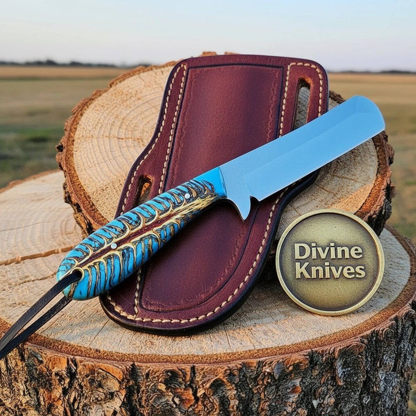 Skyblue Pinecone Bullcutter with Mirror Polished High Carbon Blade