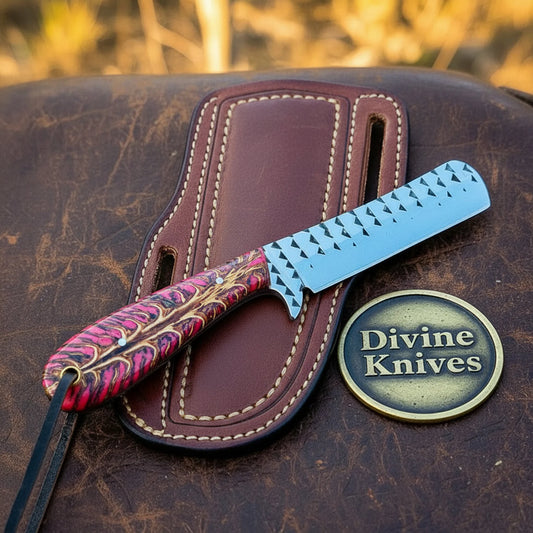 Crimson Pinecone Rasp Cleaver Knife with Rasp Textured Blade