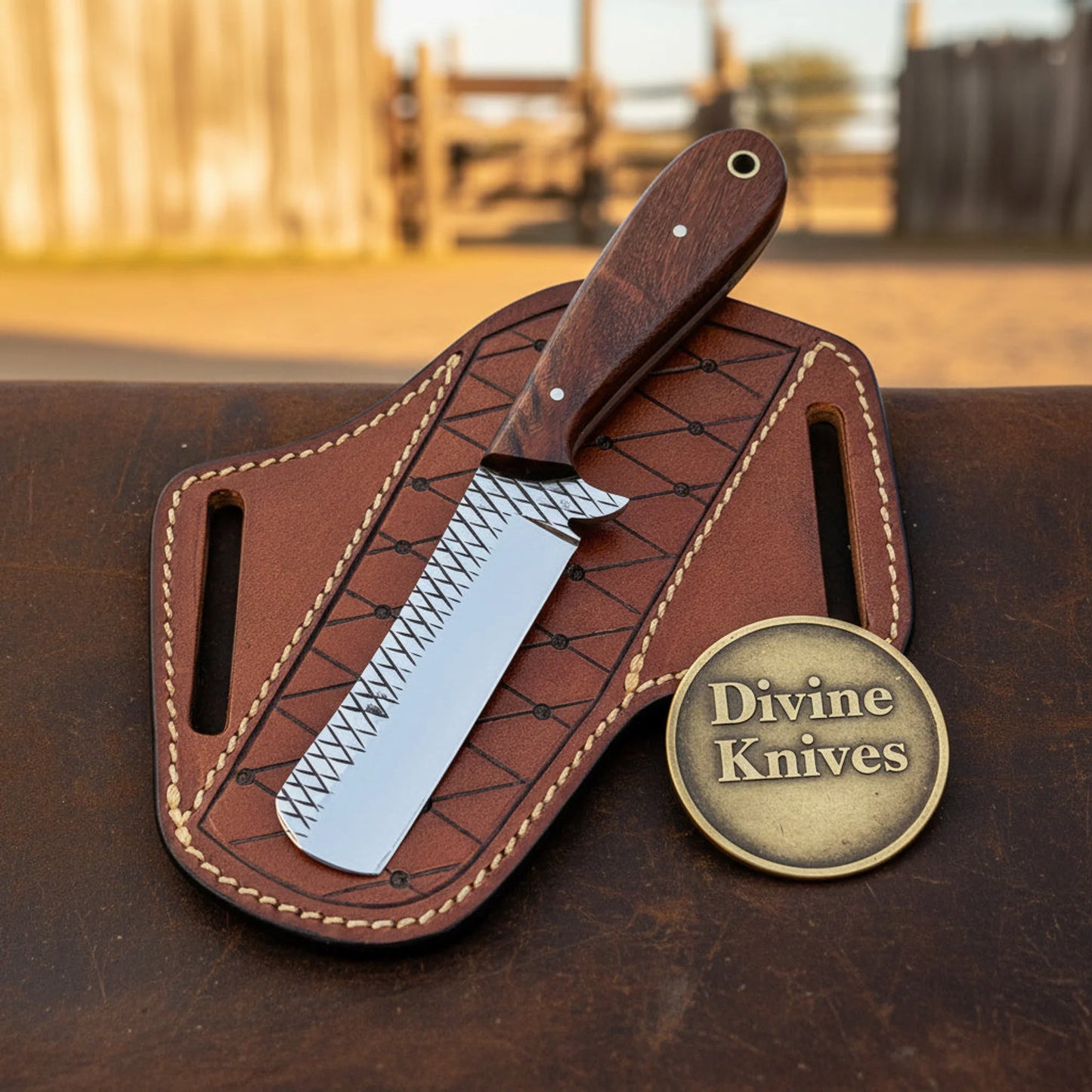Walnut Rasp Bull Cutter Knife with Full Tang Rasp File Blade