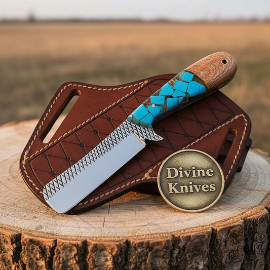 Turquoise Rasptail Bullcutter Knife with Full Tang Rasp File Blade