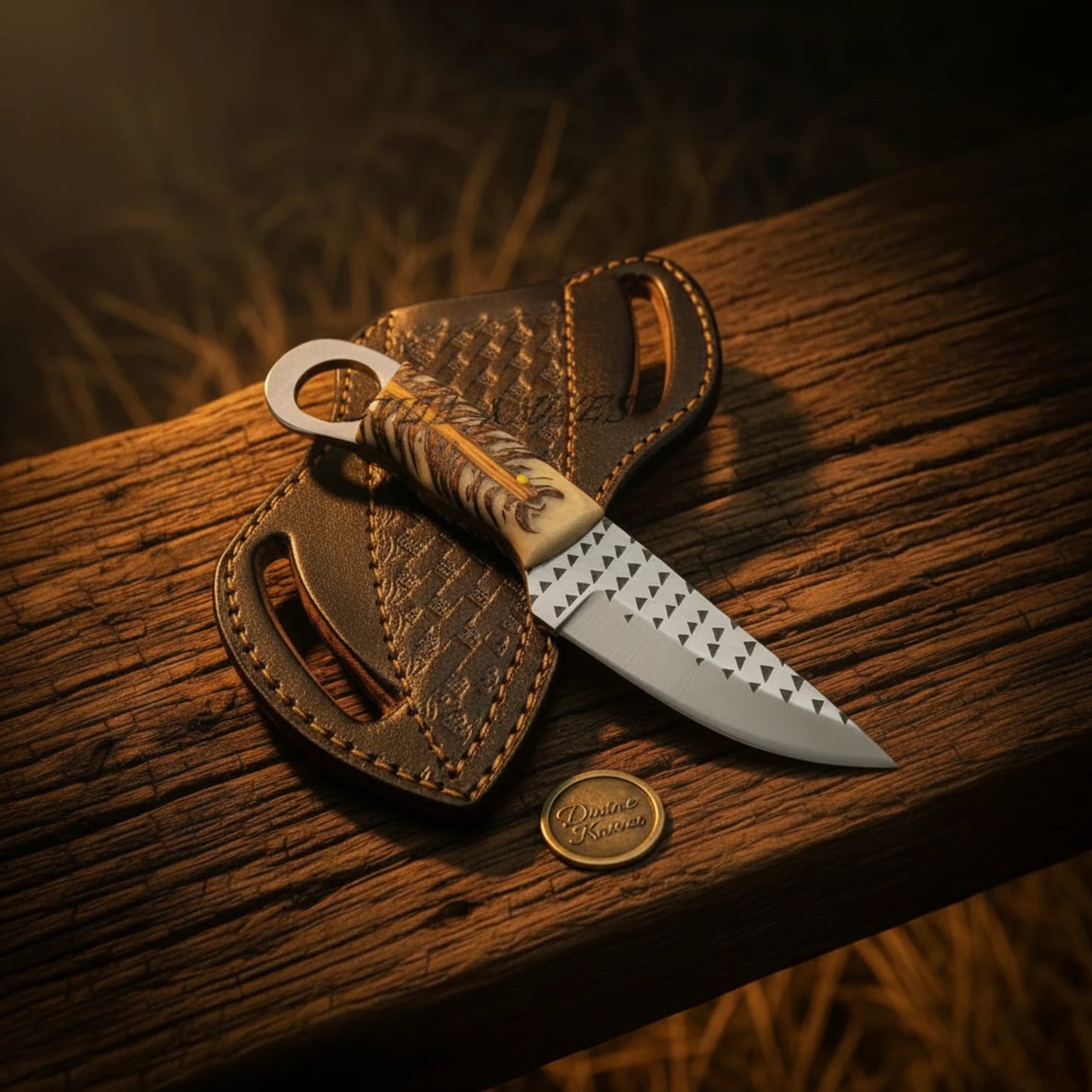 Rasp Ring Drover Skinner Knife with Bone Handle