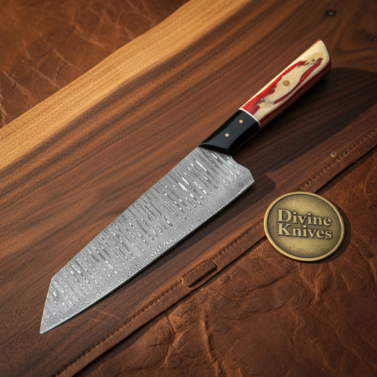 Damascus Sujihiki Slicing Knife with Pakka Wood Handle