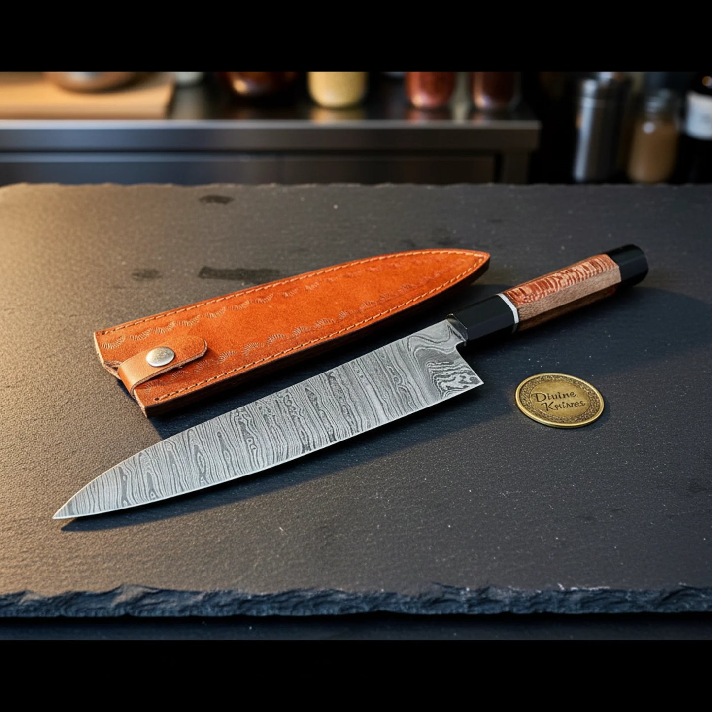 Copper Wood Handle Nakiri Chef Knife with Black Bolster for Precise Vegetable Prep