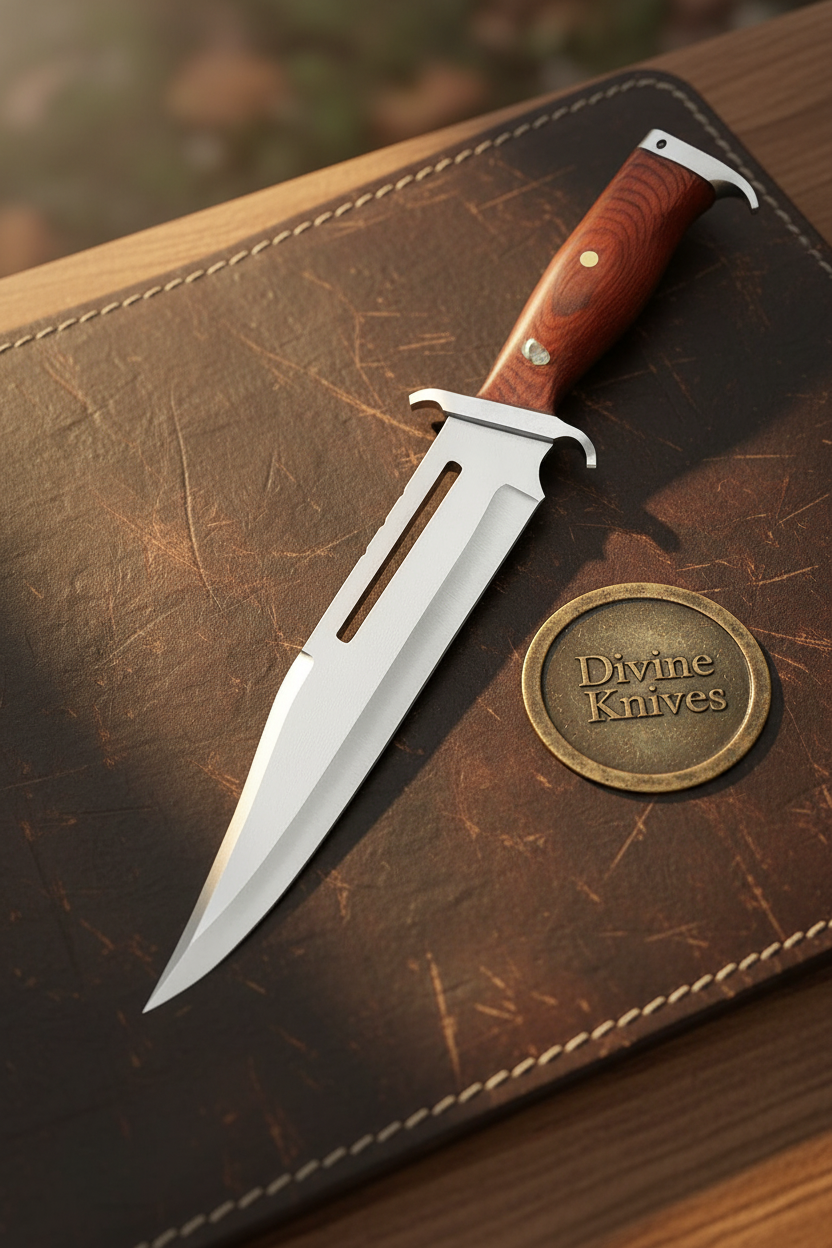 Slotted Blade Rambo Dundee Bowie Knife with Long Fuller Blade