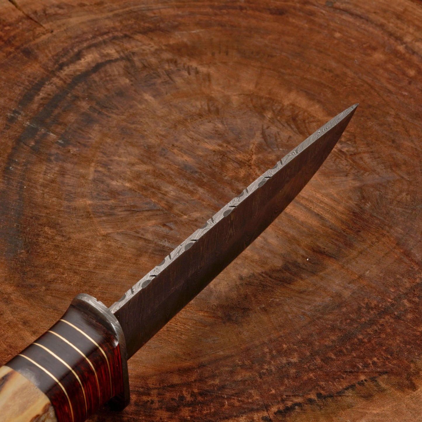 Crown Stag Damascus Hunting Bowie with Wire-Wrapped Spacer
